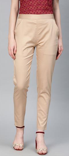 Casual Beige and Brown color Jeggings in Cotton fabric with Thread work : 1627365