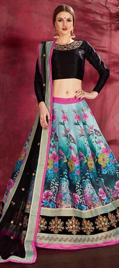 Festive, Party Wear, Reception Multicolor color Lehenga in Bangalore Silk, Silk fabric with A Line Embroidered, Floral, Printed, Sequence, Thread, Zari work : 1627418