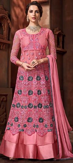 Festive, Wedding Pink and Majenta color Long Lehenga Choli in Net fabric with Embroidered, Resham, Sequence, Thread work : 1627615