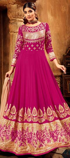 Festive, Wedding Pink and Majenta color Salwar Kameez in Georgette fabric with Anarkali Embroidered, Resham, Sequence, Thread, Zari work : 1628045