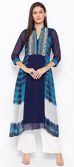 Festive, Party Wear Blue color Tunic with Bottom in Georgette fabric with Embroidered, Thread, Tye n Dye work : 1628980