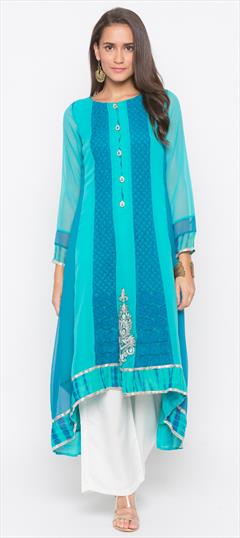 Festive, Party Wear Blue color Tunic with Bottom in Georgette fabric with Embroidered, Resham, Thread work : 1628987