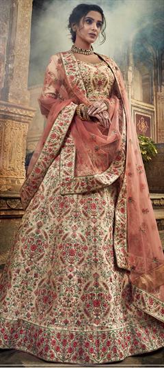 Bridal, Wedding Beige and Brown color Lehenga in Art Silk fabric with A Line Cut Dana, Thread work : 1629313