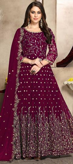 Festive, Party Wear Red and Maroon color Salwar Kameez in Georgette fabric with Anarkali Embroidered, Thread, Zari work : 1629942