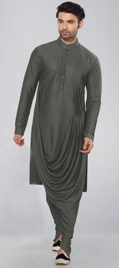 Black and Grey color Kurta Pyjamas in Lycra fabric with Thread work : 1630505