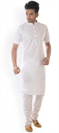 White and Off White color Kurta Pyjamas in Cotton fabric with Thread work : 1630597