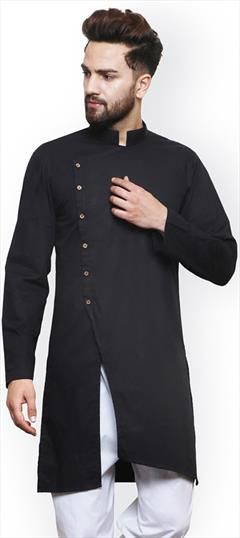 Black and Grey color Kurta in Cotton fabric with Thread work : 1630612