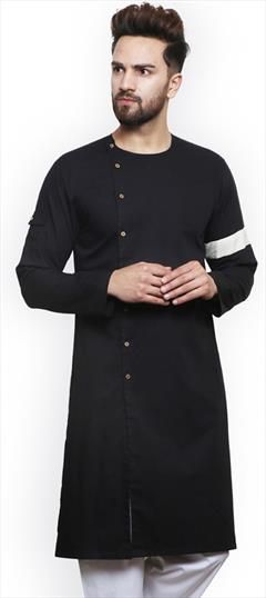 Black and Grey color Kurta in Cotton fabric with Thread work : 1630614