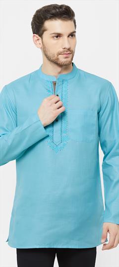 Blue color Kurta in Cotton fabric with Embroidered, Thread work : 1630641