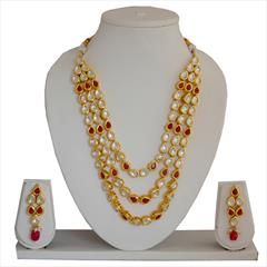 Red and Maroon, White and Off White color Necklace in Metal Alloy studded with Kundan & Gold Rodium Polish : 1630758