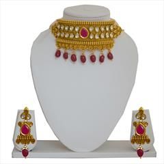Pink and Majenta, White and Off White color Necklace in Metal Alloy studded with Kundan & Gold Rodium Polish : 1630773