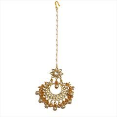 White and Off White color Mang Tikka in Copper studded with Kundan & Gold Rodium Polish : 1630816