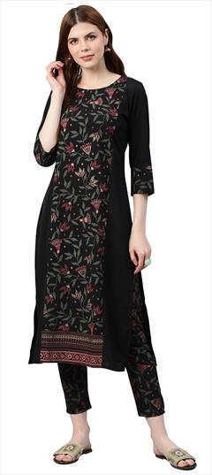 Casual Black and Grey color Tunic with Bottom in Crepe Silk fabric with Printed work : 1631077