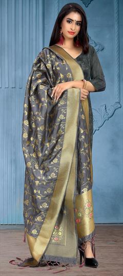Casual Black and Grey color Dupatta in Banarasi Silk fabric with Weaving work : 1631413