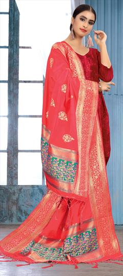 Casual Pink and Majenta color Dupatta in Banarasi Silk fabric with Weaving work : 1631415