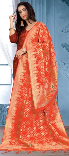 Casual Orange color Dupatta in Banarasi Silk fabric with Weaving work : 1631417