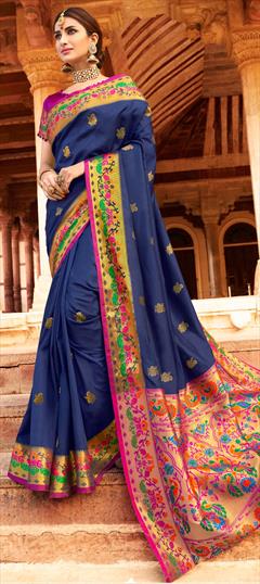 Traditional Blue color Saree in Art Silk, Silk fabric with South Weaving work : 1631530