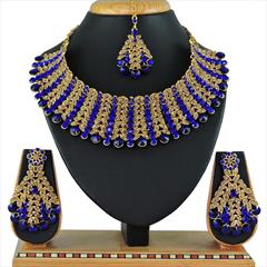 Blue color Necklace in Metal Alloy studded with CZ Diamond & Gold Rodium Polish : 1632058