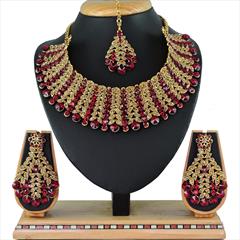 Gold, Red and Maroon color Necklace in Metal Alloy studded with CZ Diamond & Gold Rodium Polish : 1632064