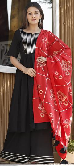 Designer Black and Grey color Salwar Kameez in Cotton fabric with Palazzo Gota Patti work : 1632627