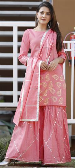 Casual, Designer Pink and Majenta color Salwar Kameez in Cotton fabric with Sharara Gota Patti work : 1632636