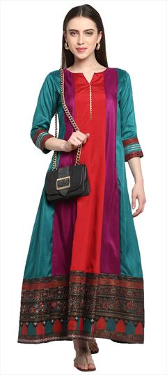 Designer Purple and Violet color Kurti in Poly Silk fabric with Anarkali, Long Sleeve Printed work : 1632726