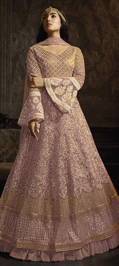 Engagement, Festive, Wedding Pink and Majenta color Salwar Kameez in Net fabric with Anarkali Embroidered, Resham, Sequence, Stone, Thread work : 1632975