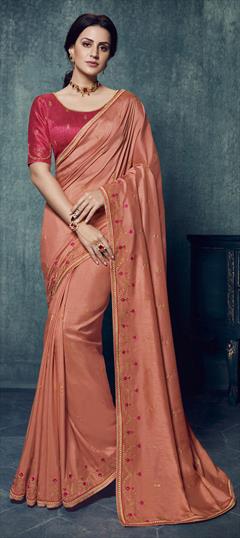 Traditional Beige and Brown color Saree in Art Silk, Silk fabric with South Embroidered, Thread work : 1633679