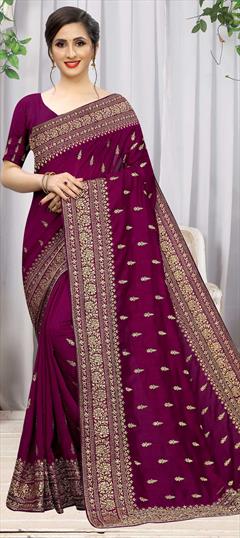 Traditional Purple and Violet color Saree in Art Silk, Silk fabric with South Embroidered, Stone, Thread, Zari work : 1634470