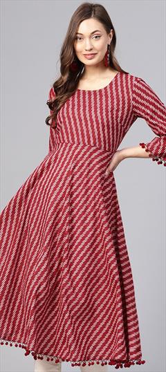 Casual Red and Maroon color Kurti in Cotton fabric with A Line, Long Sleeve Printed work : 1634472