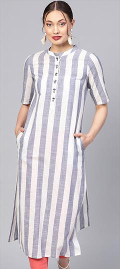 Casual Blue color Kurti in Cotton fabric with Short, Straight Printed work : 1634478