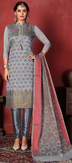 Party Wear Black and Grey color Salwar Kameez in Art Silk fabric with Straight Digital Print work : 1636634