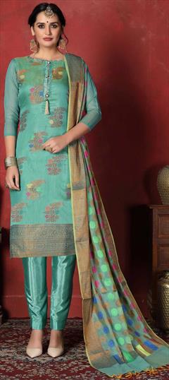 Party Wear Blue color Salwar Kameez in Art Silk fabric with Straight Digital Print, Thread work : 1636655
