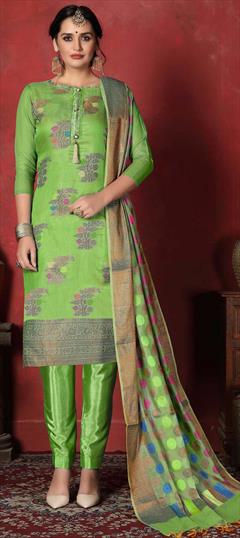 Party Wear Green color Salwar Kameez in Art Silk fabric with Straight Digital Print, Thread work : 1636657