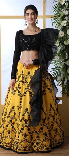Bridal, Wedding Yellow color Lehenga in Art Silk fabric with A Line Embroidered, Stone, Thread work : 1636807