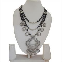 Silver color Necklace in Brass studded with Beads & Silver Rodium Polish : 1637104