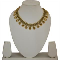 Gold color Necklace in Brass studded with Beads & Gold Rodium Polish : 1637108