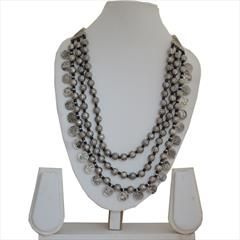 Silver color Necklace in Brass studded with Artificial & Silver Rodium Polish : 1637123