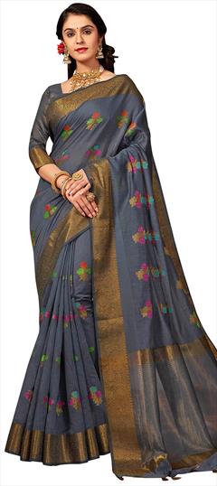 Casual, Traditional Black and Grey color Saree in Art Silk, Silk fabric with Bengali, South Weaving work : 1638099