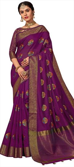 Casual, Traditional Purple and Violet color Saree in Art Silk, Silk fabric with Bengali, South Weaving work : 1638104