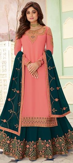 Bollywood Pink and Majenta color Long Lehenga Choli in Georgette fabric with Embroidered, Stone, Thread work : 1638128