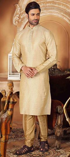 Beige and Brown color Kurta Pyjamas in Jacquard fabric with Thread work : 1638130