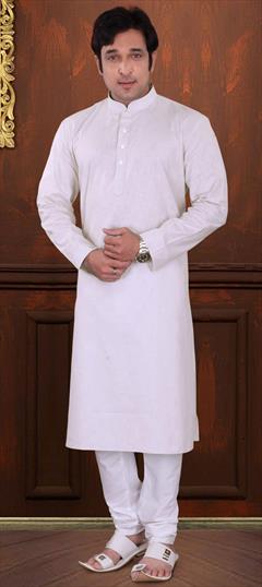 White and Off White color Kurta Pyjamas in Cotton fabric with Thread work : 1638311