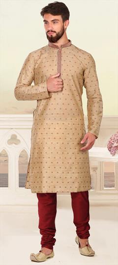Beige and Brown color Kurta Pyjamas in Viscose fabric with Printed, Thread work : 1638392