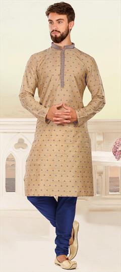 Beige and Brown color Kurta Pyjamas in Viscose fabric with Printed, Thread work : 1638394