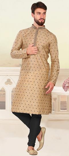 Beige and Brown color Kurta Pyjamas in Viscose fabric with Printed, Thread work : 1638398