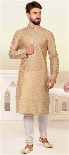 Beige and Brown color Kurta Pyjamas in Viscose fabric with Printed, Thread work : 1638399