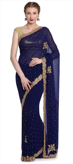Bridal, Festive, Wedding Blue color Saree in Georgette fabric with Classic Stone work : 1638638