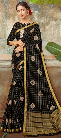 Casual Black and Grey color Saree in Chiffon fabric with Classic Printed work : 1639382