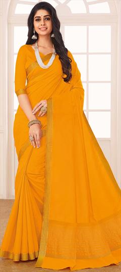 Casual, Traditional Yellow color Saree in Raw Silk, Silk fabric with South Weaving work : 1639484